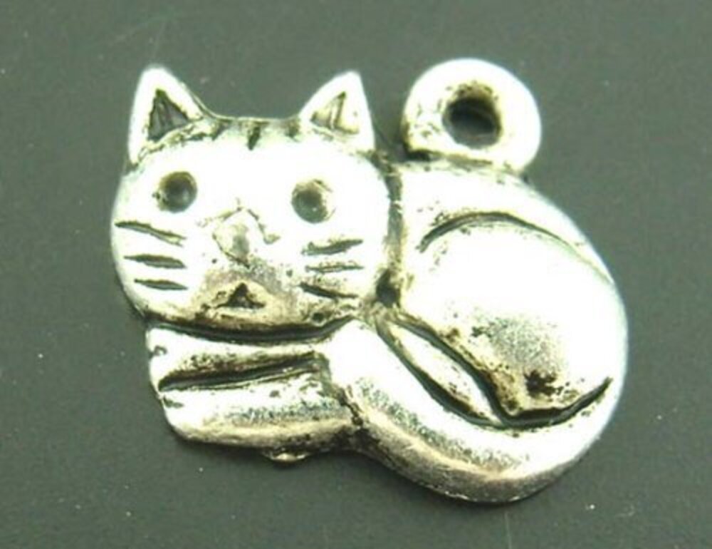 5900 25pc Antiqued Silver Alloy Lovely Cat Charms Pendants 15x13mm 9/16" x